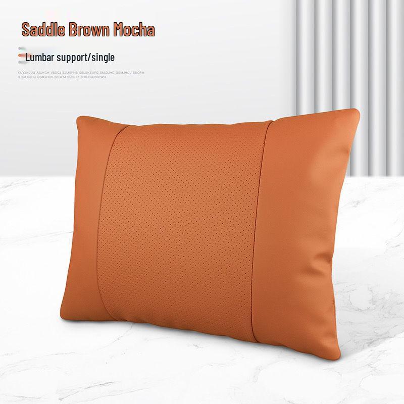 Genuine Leather Headrest & Lumbar Support Pillow for Mercedes, BMW, Volkswagen, Toyota Cars