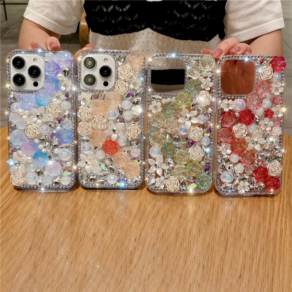 Glitter Bling 3D Floral Phone Case For XiaoMi Poco X7 Pro 5G X6 X5 X4 X3 Rhinestone Rose Flower Crystal Cover