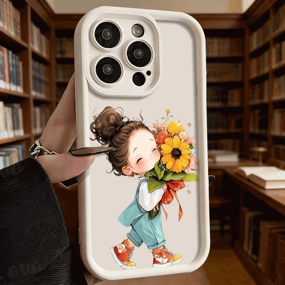 Cute Girl Holding Sunflower Bouquet Anti-Slip TPU Phone Case For Xiaomi Redmi Note 15 14 13 12 11 10 9 Pro Full Protective Cover