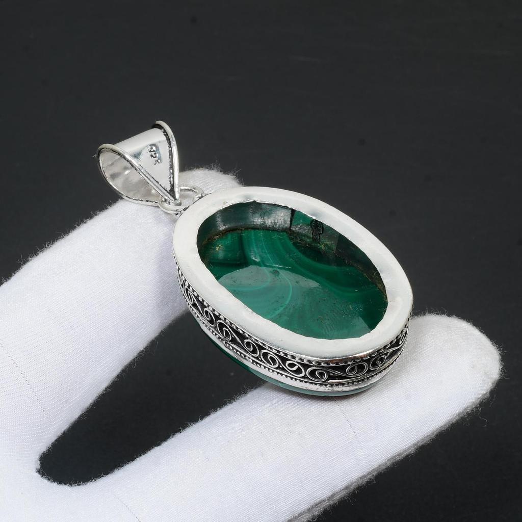 Naturalny kamień malachitowy ręcznie robiony wisiorek ze srebra próby 925 Naturalny wisiorek malachitowy ręcznie robiony wisiorek Prezenty dla kobiet