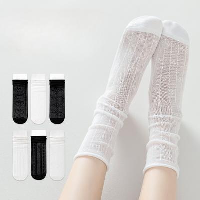 White Lace Socks for Women's Summer, Thin Mid-calf Socks Paired with Sandals and Slippers, Mary Jane Pile Socks for Summer
