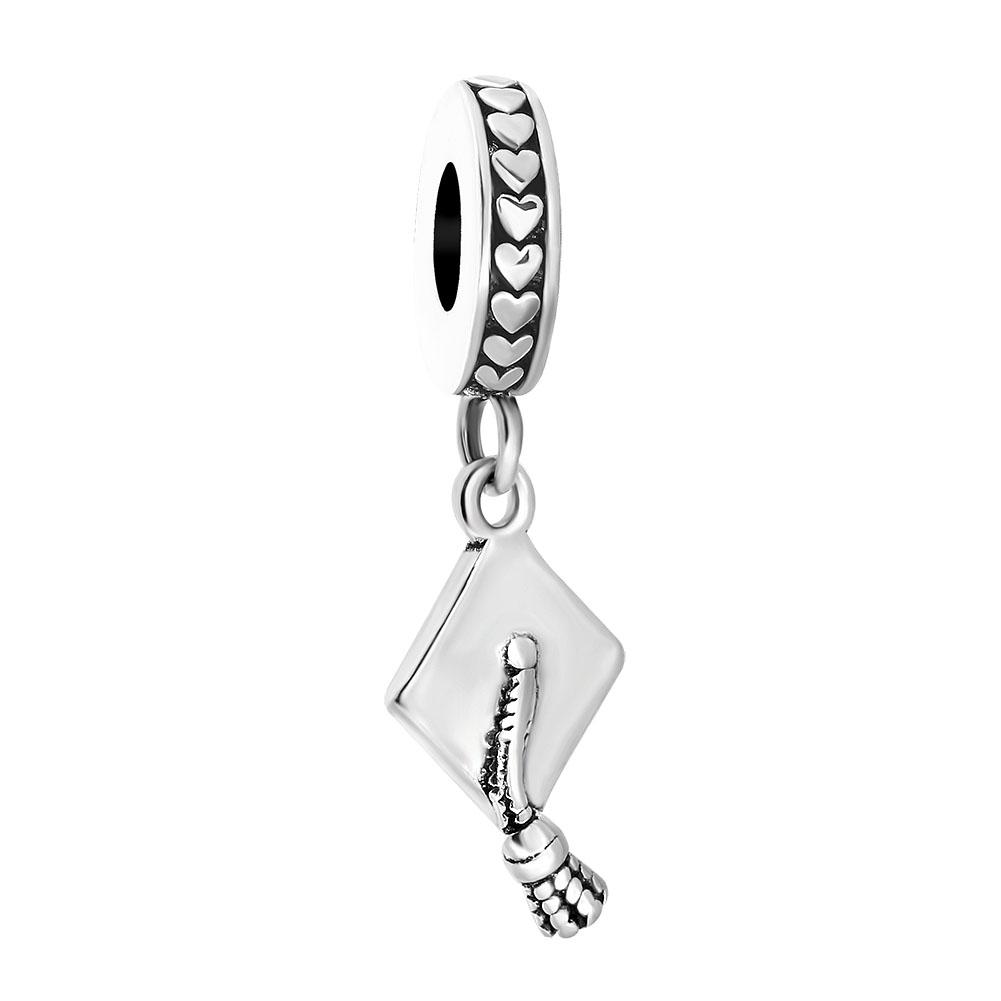 925 Silver Happy Graduation Charm Beads DIY Jewelry Fit Necklace Bracelets KeyChain For Women