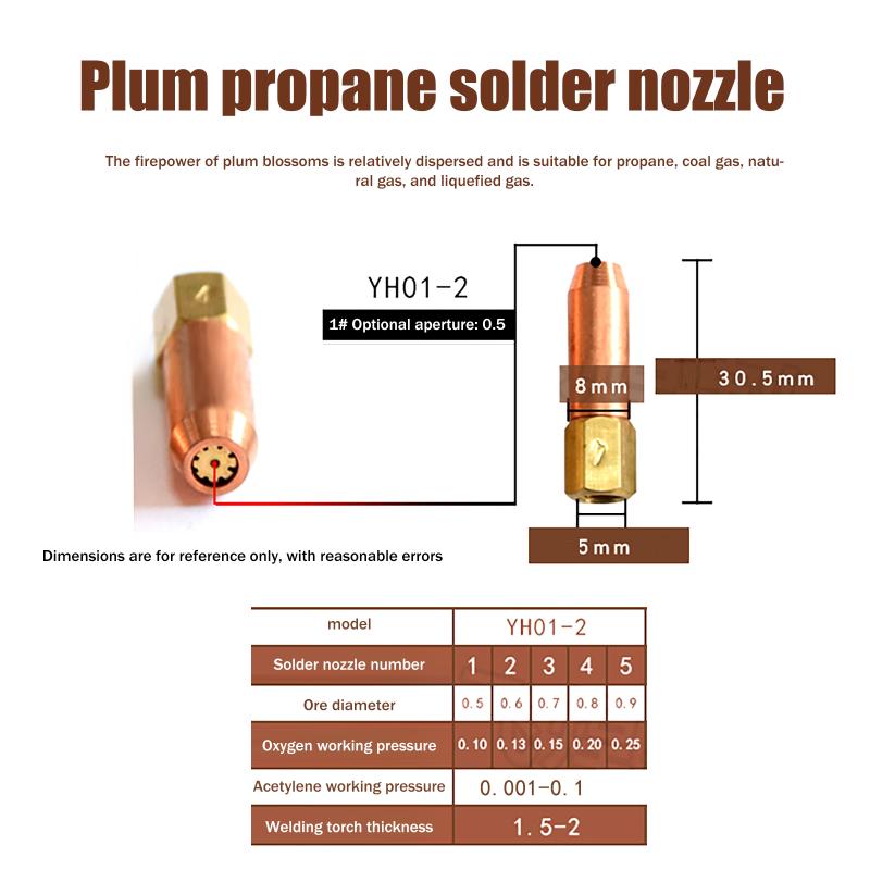 Yh01-2 Gas Brazing Torch Nozzle Welding Accessory Pure Copper Torch Tip 1# 2# 3# 4# 5# Propane Acetylene Oxygen Welding