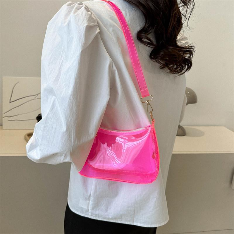 Trendy Street Style Small Pvc Square Shoulder Bag For Women Summer 2023 Fashionable And Simple Underarm Bag With Zipper Closure
