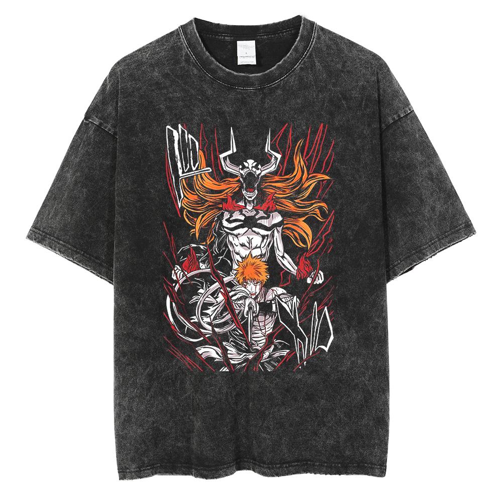 Japonia Anime Bleach Zaraki Kenpachi Graficzny Nadruk T-shirt Męski Damski Koszulki Manga Harajuku Męski Oversize Prany Bawełniany T-shirt