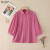 ZANZEA Women Casual Turn Down Collar 3/4 Sleeve Lace Splice Blouse