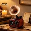 Small Music Box for Shelves Retro Mini Gramophone Ornament Vintage Wood Grain Phonograph Shaped Decoration Box Desktop Decor Figurine Cafe Shop Home