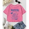 Summer 81 Cartoon Cherry Cats Prints Washed Crop T-Shirts Women Retro Cotton T-Shirt Summer Slim Clothing Tops