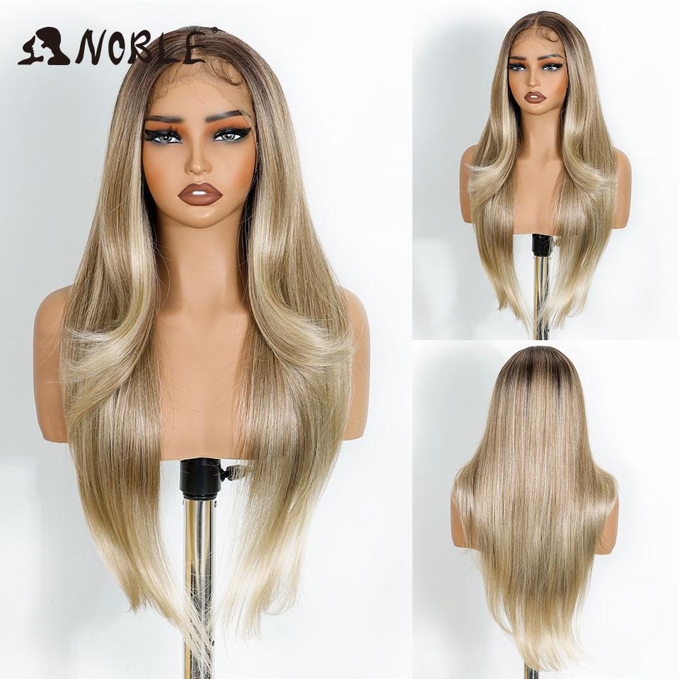 Noble Synthetic Lace Front Wig 28“ Highlight Honey Straight Bob Wig Cosplay Wigs For Women Lace Wig Lace Front Wig Synthetic