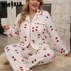 GMXIA Pajamas Women's Cardigan Long-sleeved Trousers Homewear Plus Size Two-piece Set