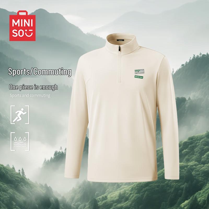 MINISO Men s Quick-Dry Half-Zip Long-Sleeve Sport T-Shirt 4XL
