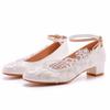 Crystal Queen Moda 3CM Tacchi Bassi Cinturino alla Caviglia Donna Scarpe da Festa Danza Matrimonio Pizzo Bianco Scarpe a Punta Donna