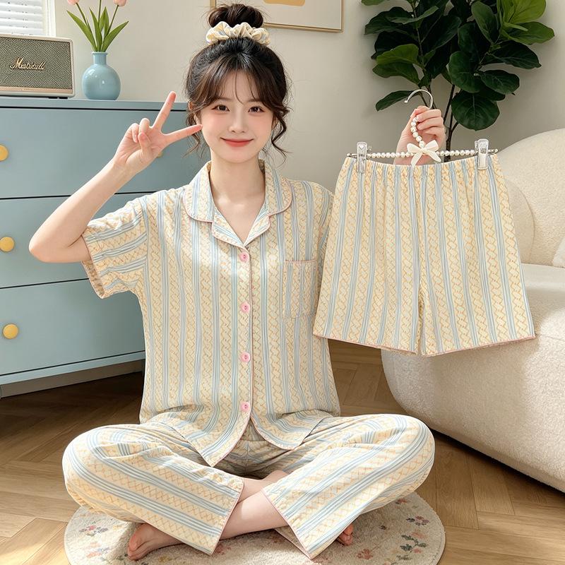 Leopard Print Love Heart Short Sleeve Pajama Set: Women's Summer Cloud Cotton Three-Piece Loungewear