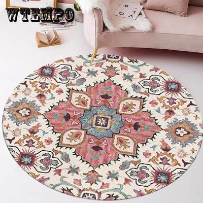 Indian Ethnic Style Rug Area Rug for Living Room Flower Pattern Round Carpet Roundmat for Rooms Could Mechanical Wash
