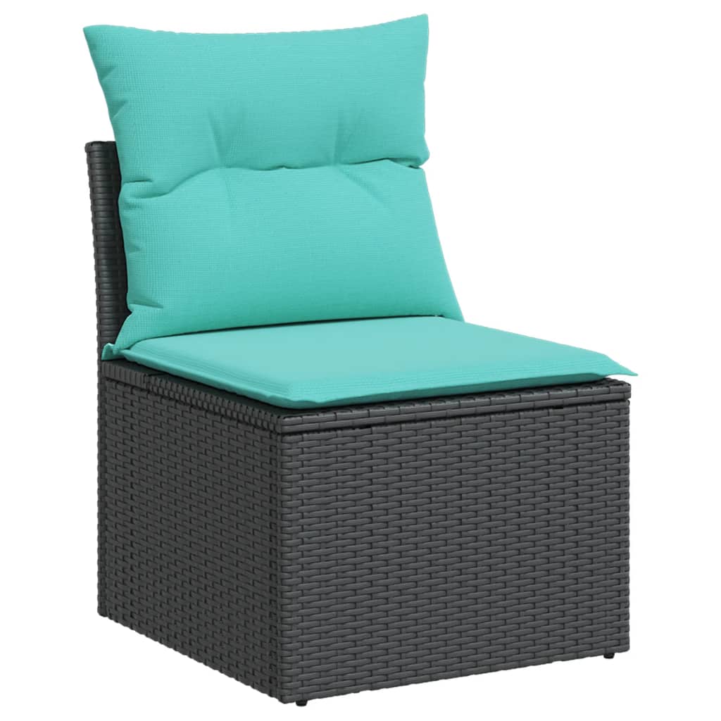 4 Piece Garden Sofa Set with Cushions Black Poly Rattan