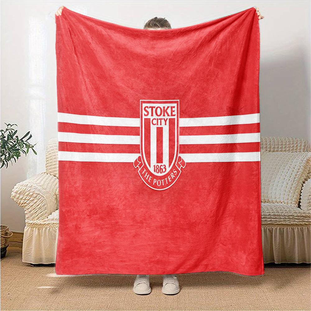 Stoke Football Club Flannel Blanket, Soft Polyester, Modern Design, All-Season for Camping, Travel, Gifts for Holidays or Birthdays