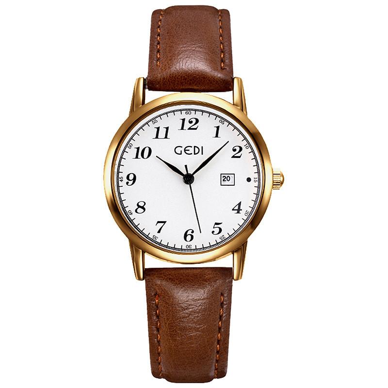 

Womens Vintage Leather Strap Quartz Watch With Calendar For Casual Daily Wear Brown