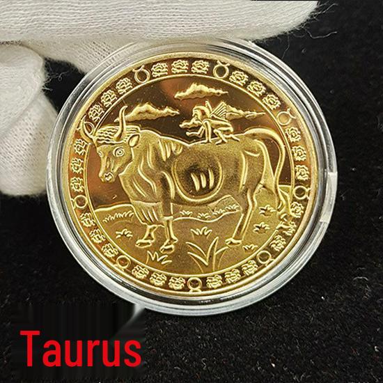 

Дванадцять Сузір їв 3D Рельєфна Золота Пам ятна Медаль 40*1.5mm