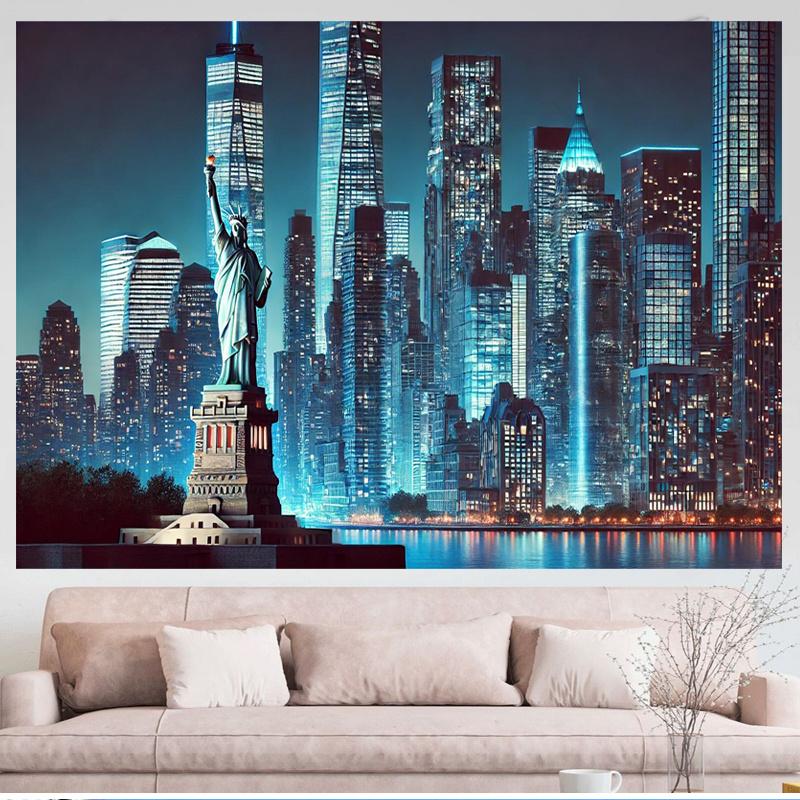 1 Night Sky Line View Statue of Liberty Background Banner Suitable for Birthdays Parties Multiple Sizes To Choose from