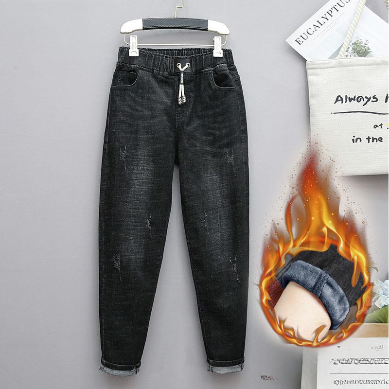 Elegantes Temperament Pendler Frühling Plus Size Jeans Haremshose Weiblicher Herbst Elastische Hohe Taille Freizeithose Jeans mit Karotten Bequeme Taillenhose