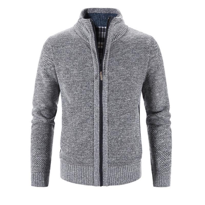 Men S Long Sleeve Thick Knit Cardigan Casual Stand Collar Sweater