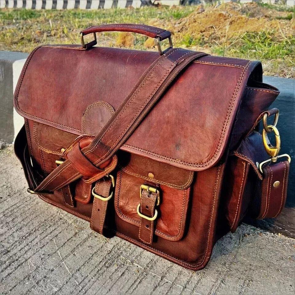 Leather Vintage Men Messenger Shoulder Bag Laptop Satchel Briefcase