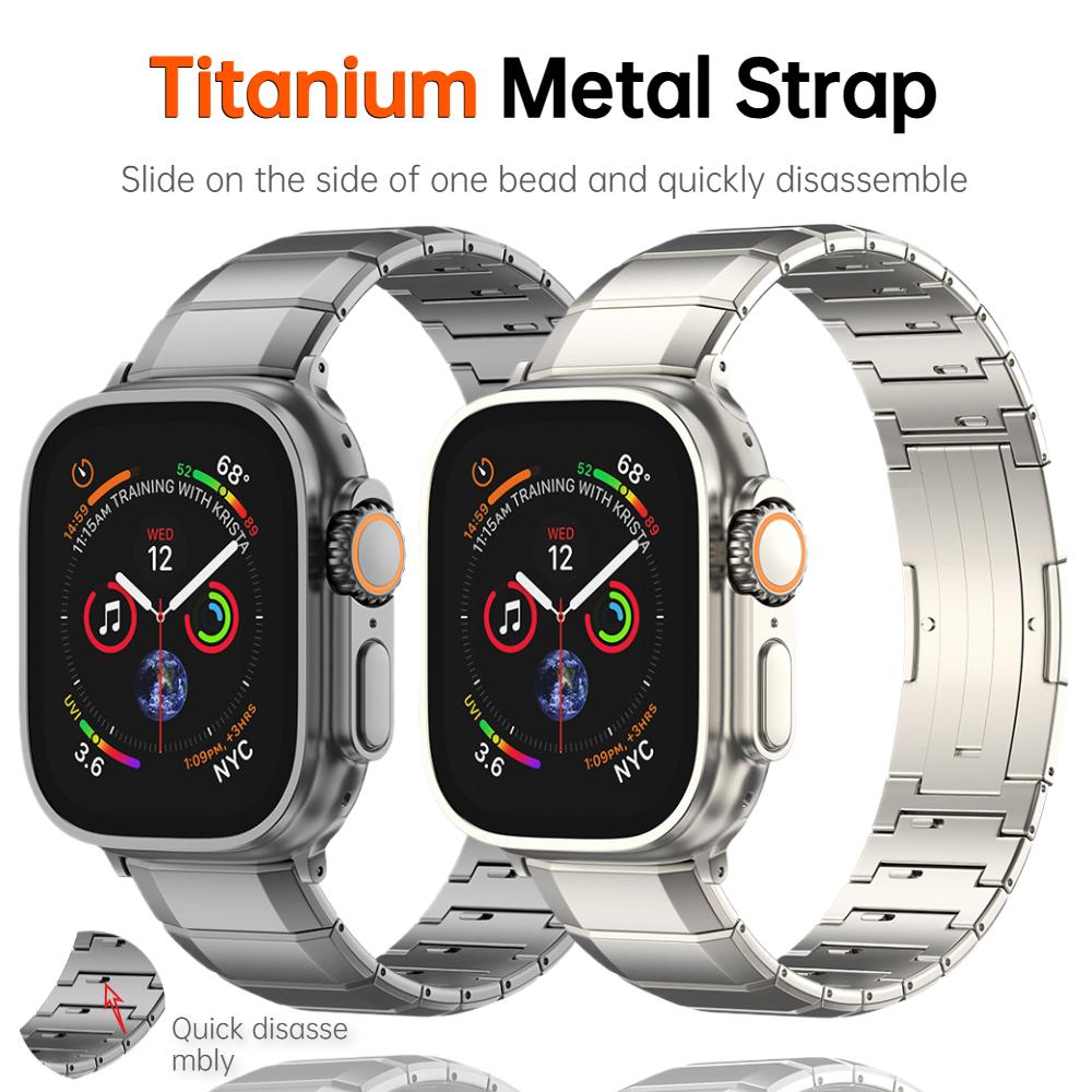 

Titanium Band for Apple Watch Series 10 46mm 9 8 7 45mm 41mm 42mm Luxury Metal Strap for iWatch Ultra 2 49mm 6 5 4 SE 44mm 38mm 40mm 38mm 40mm 41mm чорний