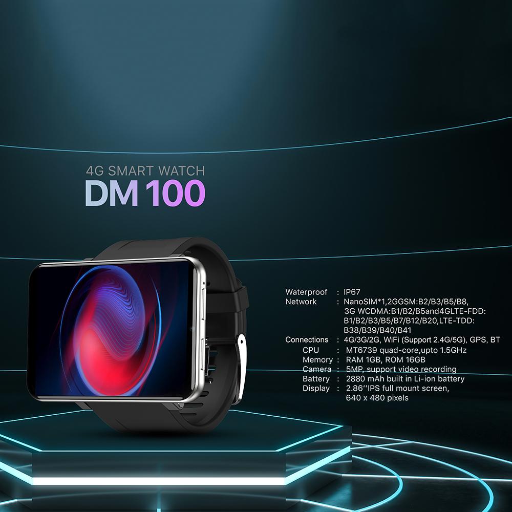 DM100 2.86   Smartwatch 4G con Slot per Scheda SIM Touchscreen Completo Batteria da 2880mAh Fotocamera Musica Videochiamata Gratuita Frequenza Cardiaca