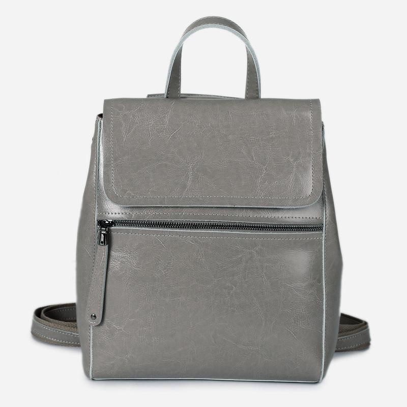 Рюкзак из натуральной кожи модная сумка вощеная воловья кожа ретро-школьный рюкзак для женщин светло-серый 5616₽