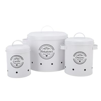 3PCS Potato Onion Storage Bin Carbon Steel Farmhouse Potatoes Holder Kitchen Storage Canisters Jars