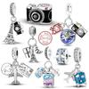 925 Silver Dangle Airplane Luggage Passport Travel Charms Bead Fit Bracelet Womens DIY Jewelry Gifts