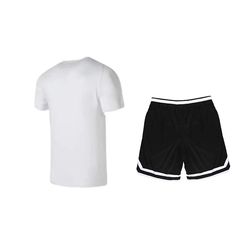 Li Ning Solid Color Round Neck Quick Dry Comfortable Fashion Short Sleeve Casual Sports Suit Unisex Suits White Black ATSU819-2+YAPV001-1