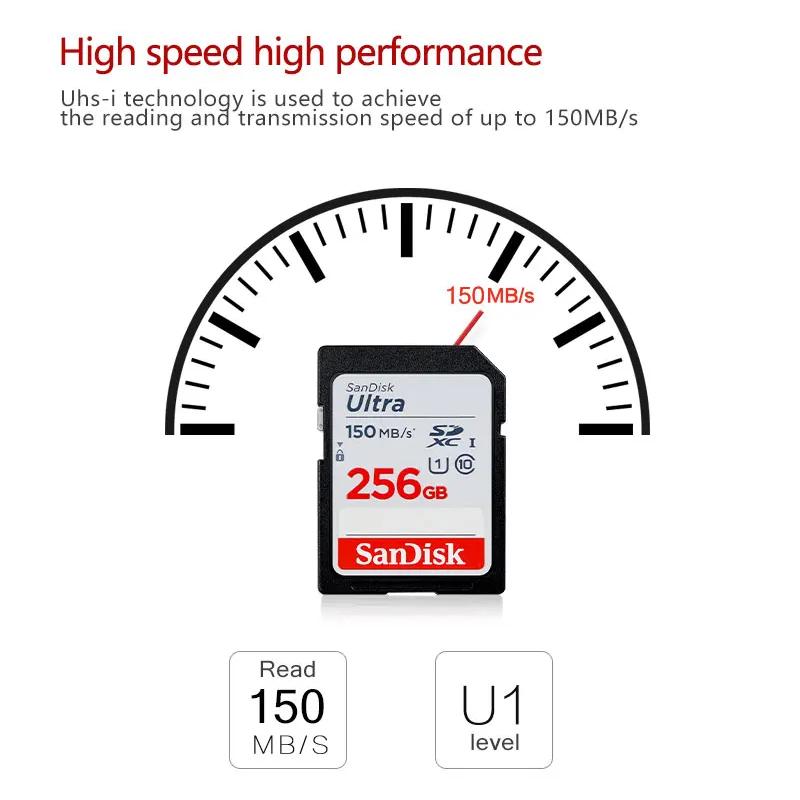 SanDisk 128GB Ultra SD-kort SDHC UHS-I-kort og SDXC Minnekort 32GB 64GB 256GB 512GB Originalt SD-kort for Kamera Opptil 120-150Mb/s Flash-kort