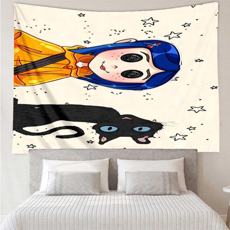 Coraline Tapestry for Bedroom Aesthetic Classroom Tapestries Wall Hanging for Living Room Dorm Office,Ideal Creative Gift