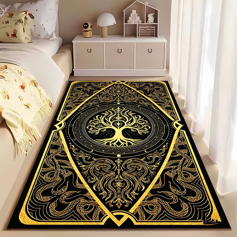 Golden Tree of Life Pattern Carpet with Black and Elegant Design Style Suitable for use as an anti-slip for living room bedroom sofas