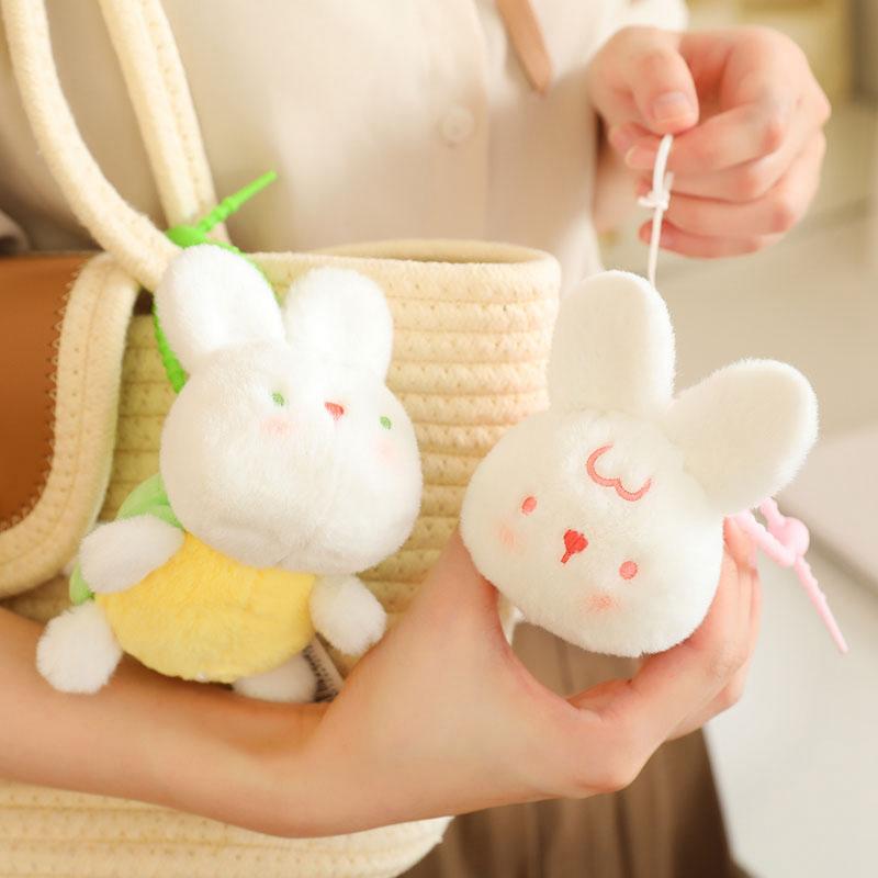Cartone animato adorabile coniglio tartaruga peluche tira il filo coda scodinzolante peluche portachiavi borsa ciondolo portachiavi auto regalo di compleanno per ragazza