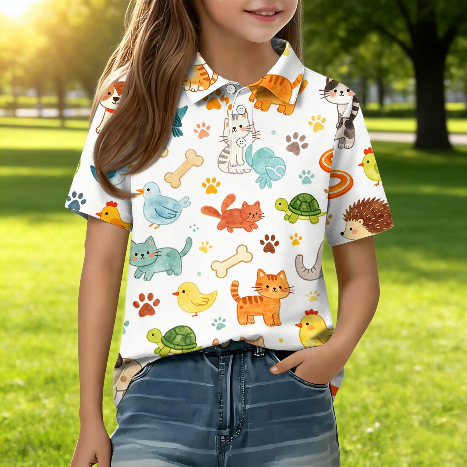 

Kids Casual Short Sleeve Polo Shirt Animal Print T Shirt Toddler Boys Girls Summer Top Lightweight Breathable Fabric 120 бежевий