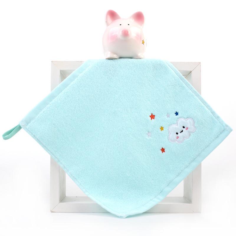 1 pièce 25x25cm Carré Petite Serviette Dessin Animé Brodé Nuage Coton Bébé Enfants Visage Lavette Absorbante Douce