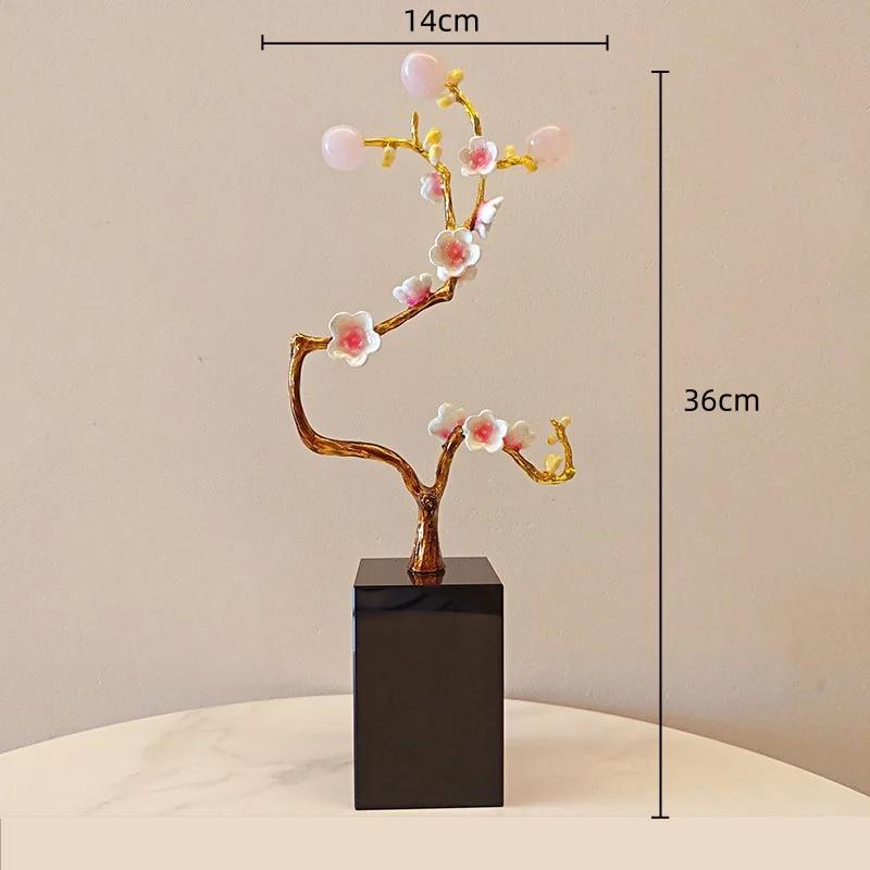 Metal Handicraft Golden Tree Crystal Ball Plum Blossom Statue Metal Decorative Figurines Home Decoration Accessories