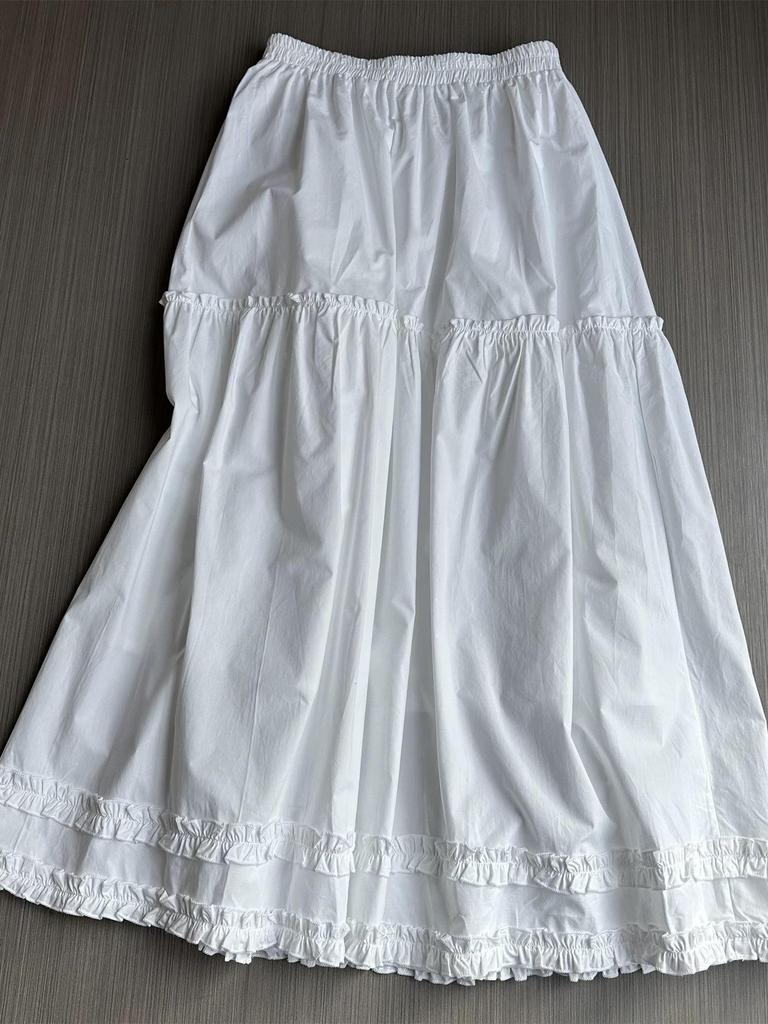 Spring 2026 High Waist Patchwork Wood Ear Ruffle Korean Style Long Cake Skirt