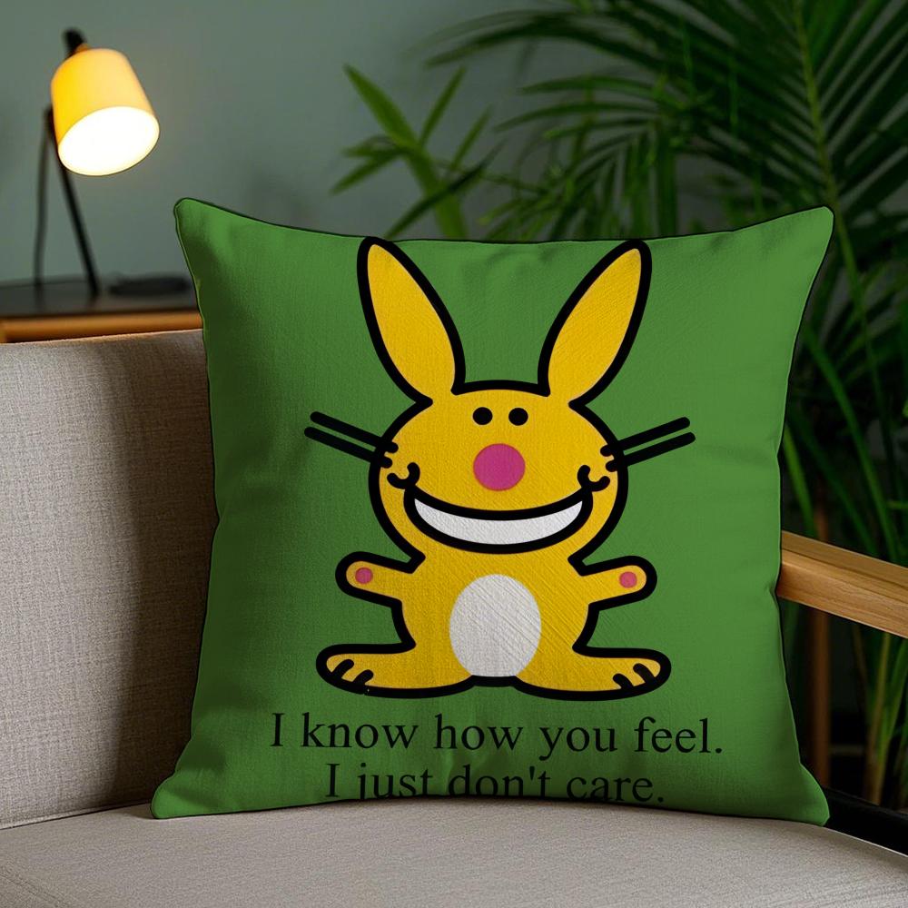 Cute Rabbit Cushion Cover Plush Fabric DoubleSided Printed Invisible Zipper Sofa Pillow Case Home Bedroom Decor