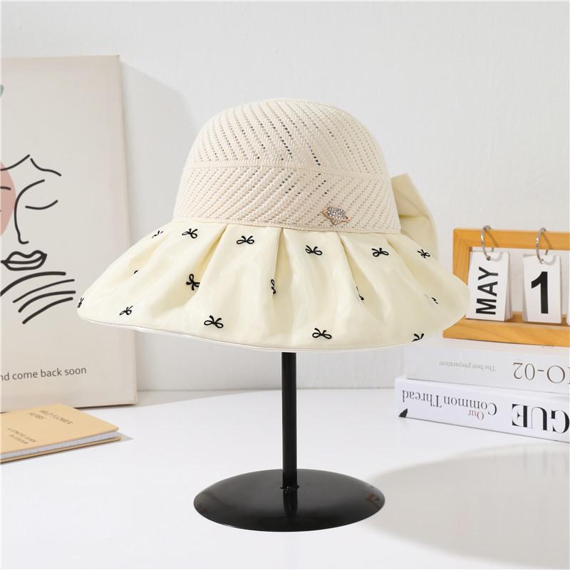 Sun Hat Women's New Sweet Bow Knitted Empty Top Hat Straw Hat Fashion Sun Hat Seaside Vacation Beach Hat