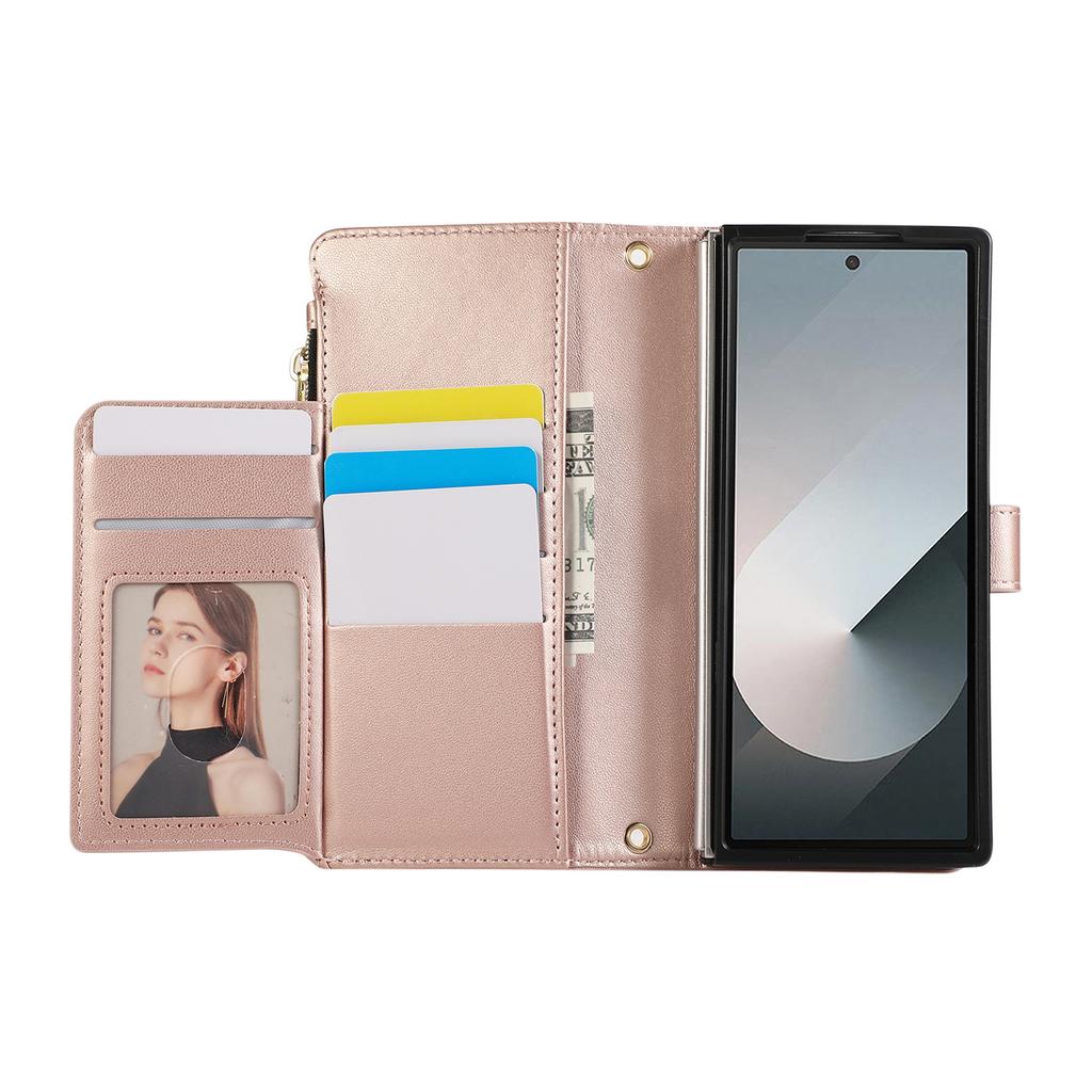 Crossbody Zipper Card Solt Fragrant Leather Wallet Case For Samsung Galaxy Z Fold 6 5 4 3 5G Fold6 Fold5 Bag Lanyard Strap Cover