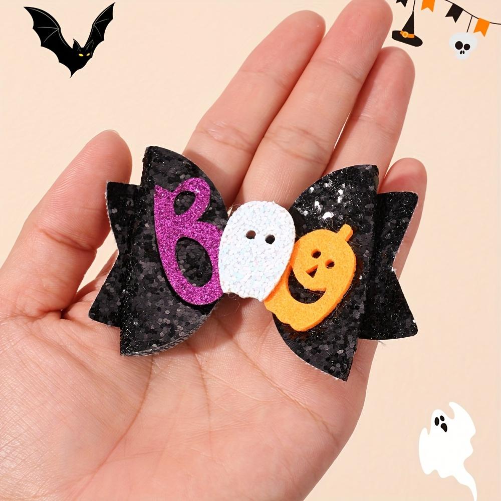 2Pcs Halloween Glitter Bow Hair Clips Glittering Ghost Pumpkin Bownot Hairpins Girls Kids Party Headwear Hair Accessories Gift