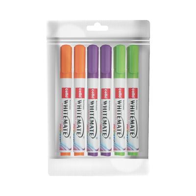 Whitemate Whiteboard Vivid Bold Markers Set of 1 X 6 | 3 Assorted Ink Colours | Refillable & Erasable | For Office, School & Home