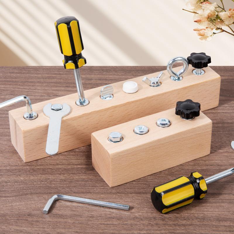 [J] 1 Set Early Education Montessori Fine Motor Skills Trainingimprove Toys Kids Wooden Screw Nut Disassembly Toy