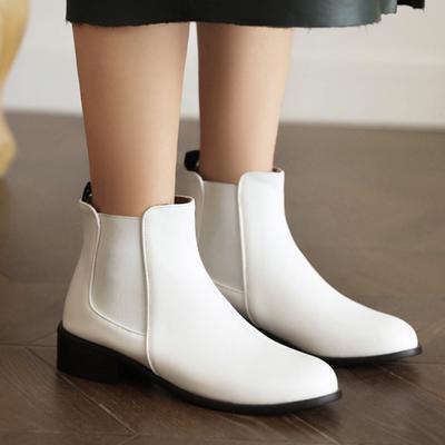 Weiße Stiefeletten mit niedrigem Absatz für Damen 2024 Frühling Herbst zum Hineinschlüpfen Kurzer Stiefel Schwarz Weiß Schuhe Damenschuhe Übergröße 45 47
