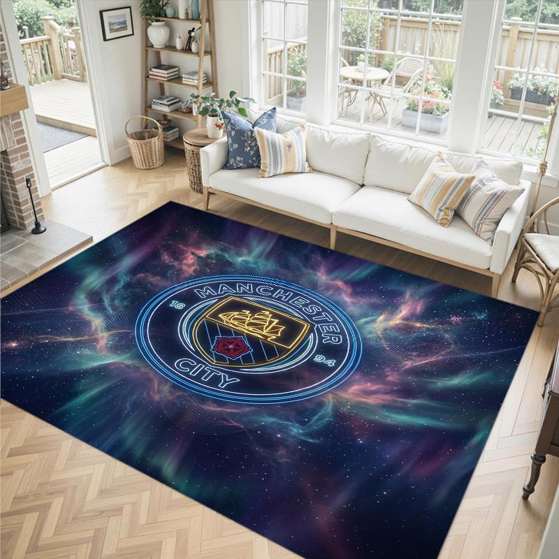Manchester City Design Krystalfløjl Tæppe Hyggeligt Ikke?Skridsikkert Tæppe med Print til Soveværelse Stue Entré