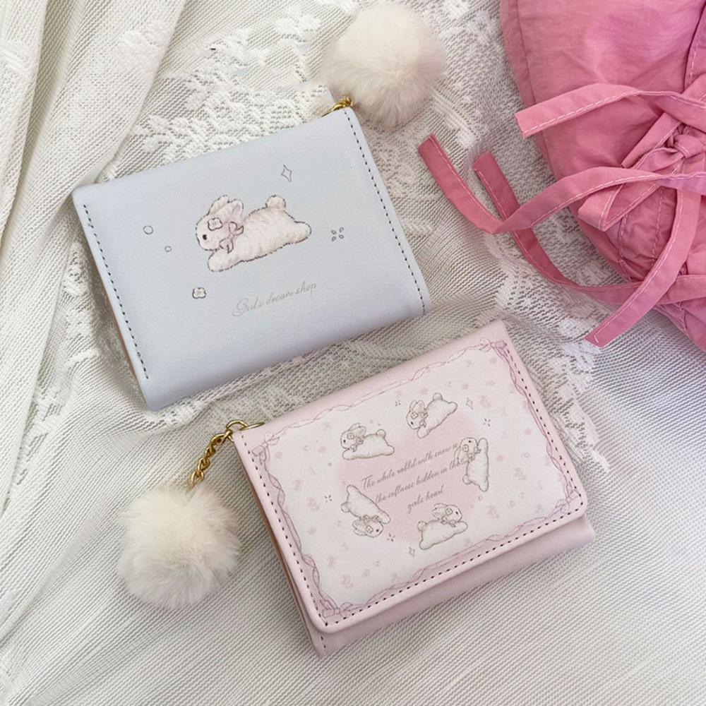 Short Bunny Cash Purse Bag Korean Style Heart Three Fold Wallets Rabbit Pocket Purse Wallet Girls