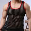 O-Neck Sleeveless Solid Color Men Vest Striped Racerback Male Mesh Sexy Transparent Bottoming Vest Home Wear